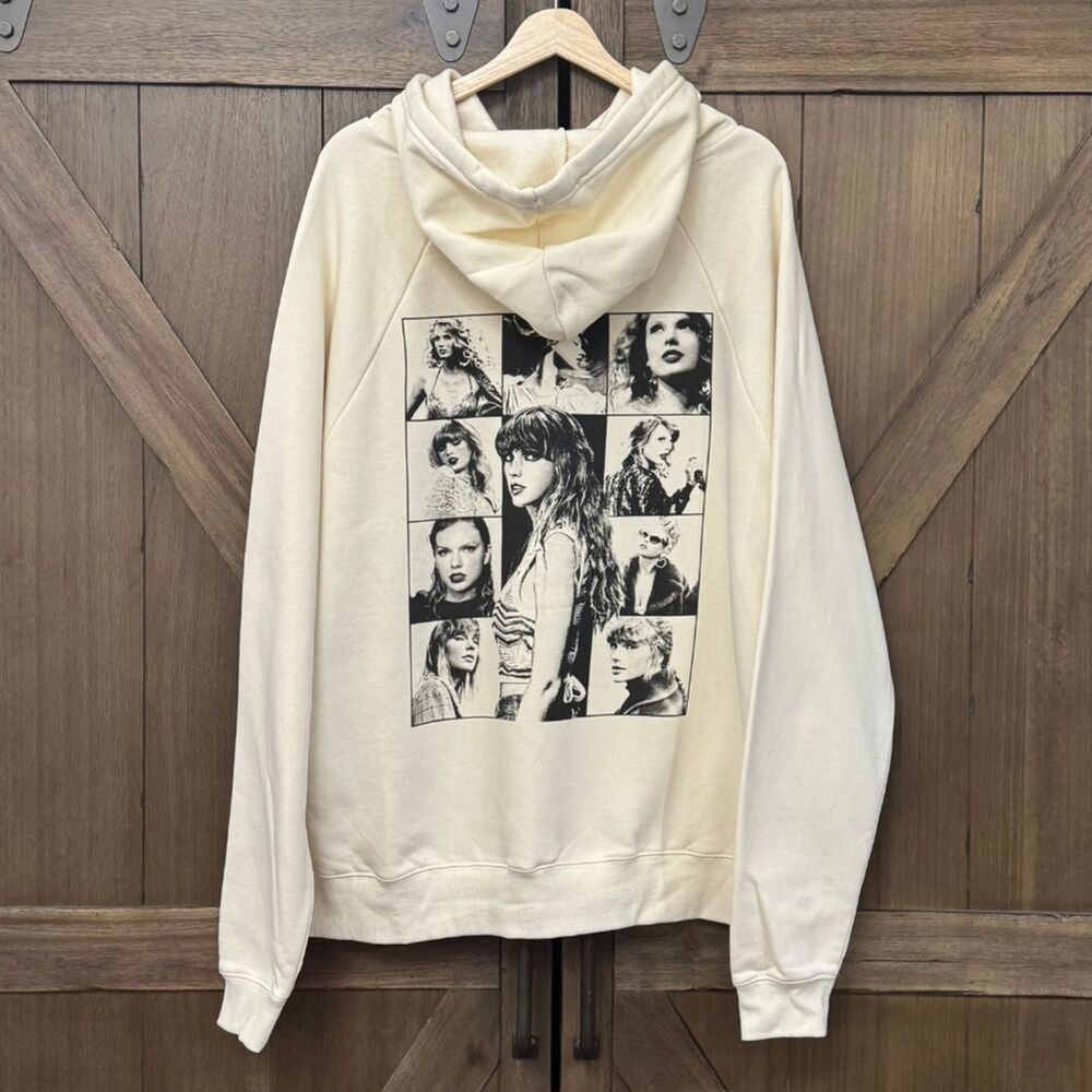 NEW Taylor Swift THE ERAS TOUR Beige Hoodie size Small RARE Merch Black Logo